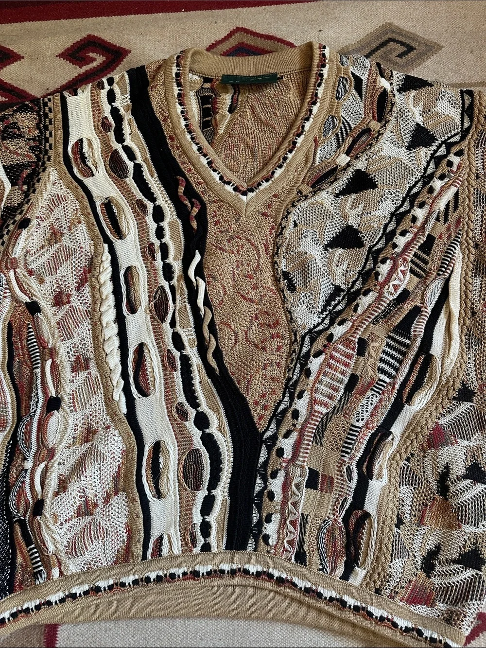 Vintage 80s Tundra Canada Cotton Textural Coogi Look Grandpa Sweater XL